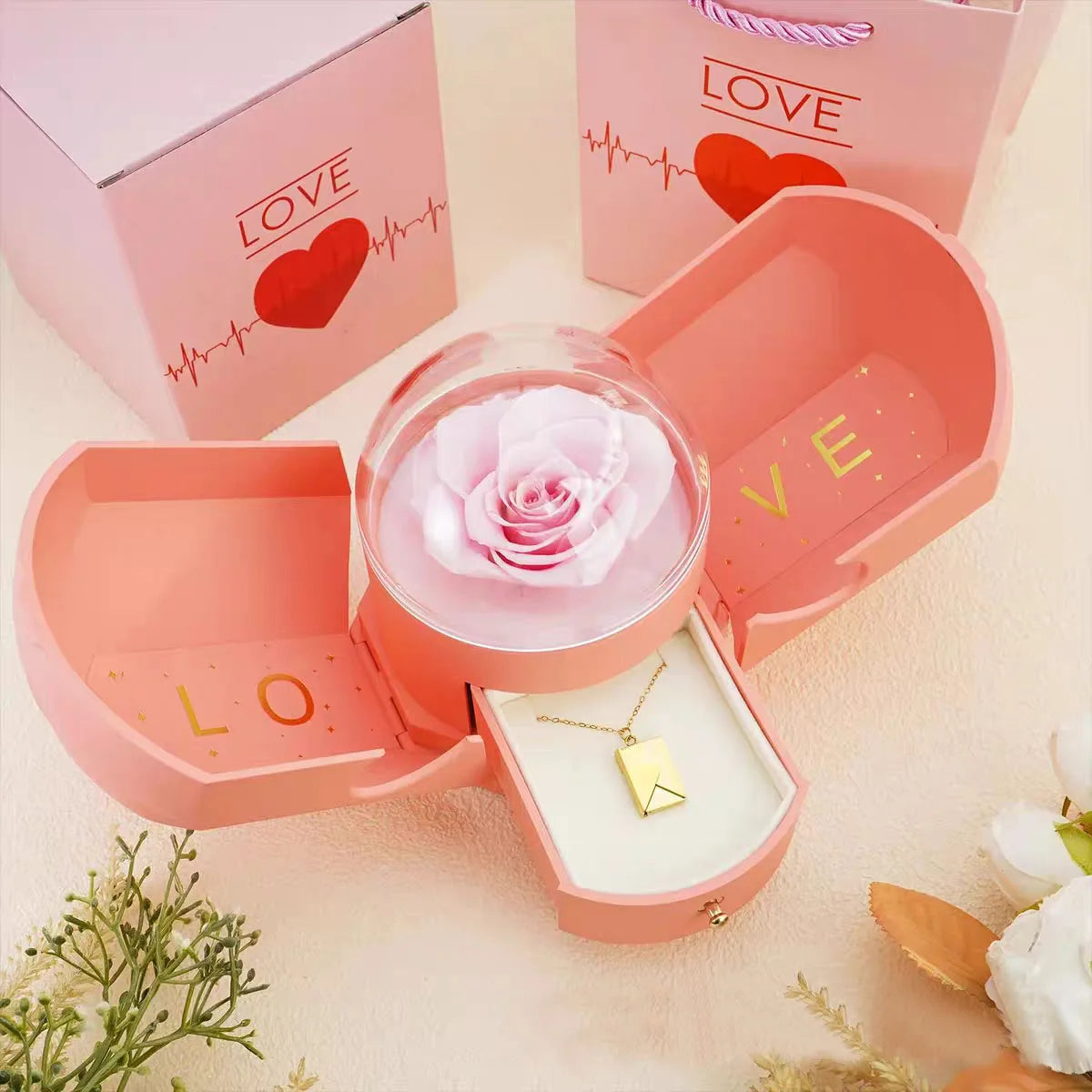 Caja Rosa Eterna™ – Cofre Premium con Rosa Preservada y Cajón para Joyas