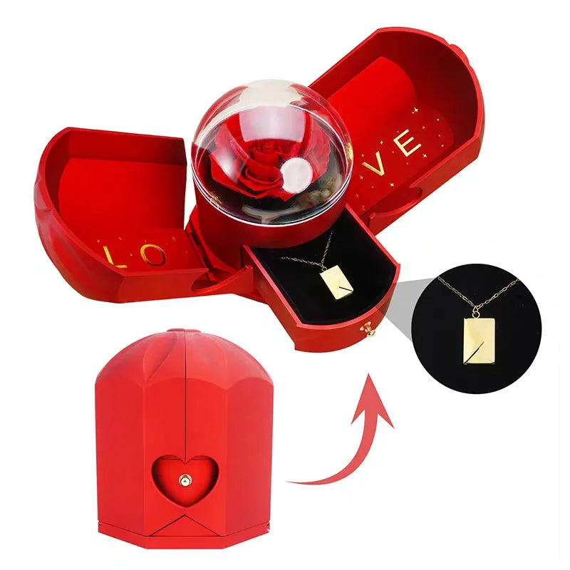 Caja Rosa Eterna™ – Cofre Premium con Rosa Preservada y Cajón para Joyas